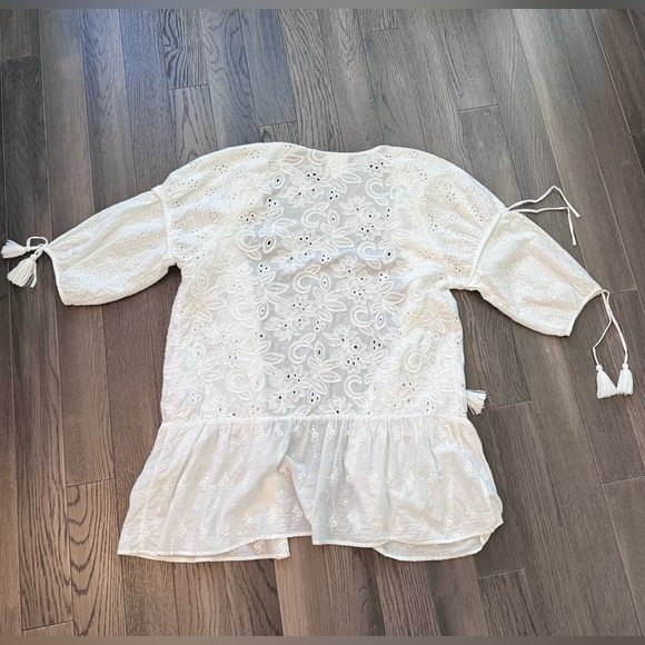 Anthropologie Maeve Cotton Lace Open Cardigan Tie Front Tassel - Picture 6 of 12